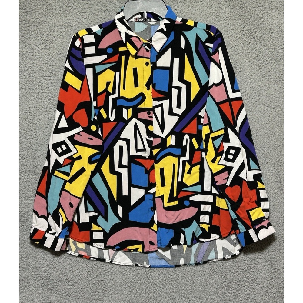 Vintage Big Dart Geometric Pop Art Print Blouse Shirt Women EU 48 US L Colorful